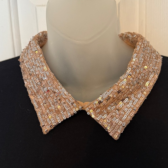 Adrianna Papell Sz M Black Sequin collar twofer sweater top NWT B1015 - Picture 2 of 8